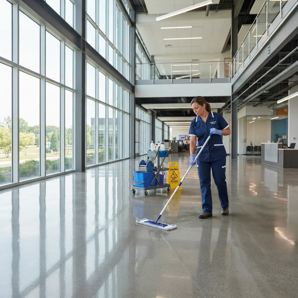 Professional commercial cleaning in a modern facility