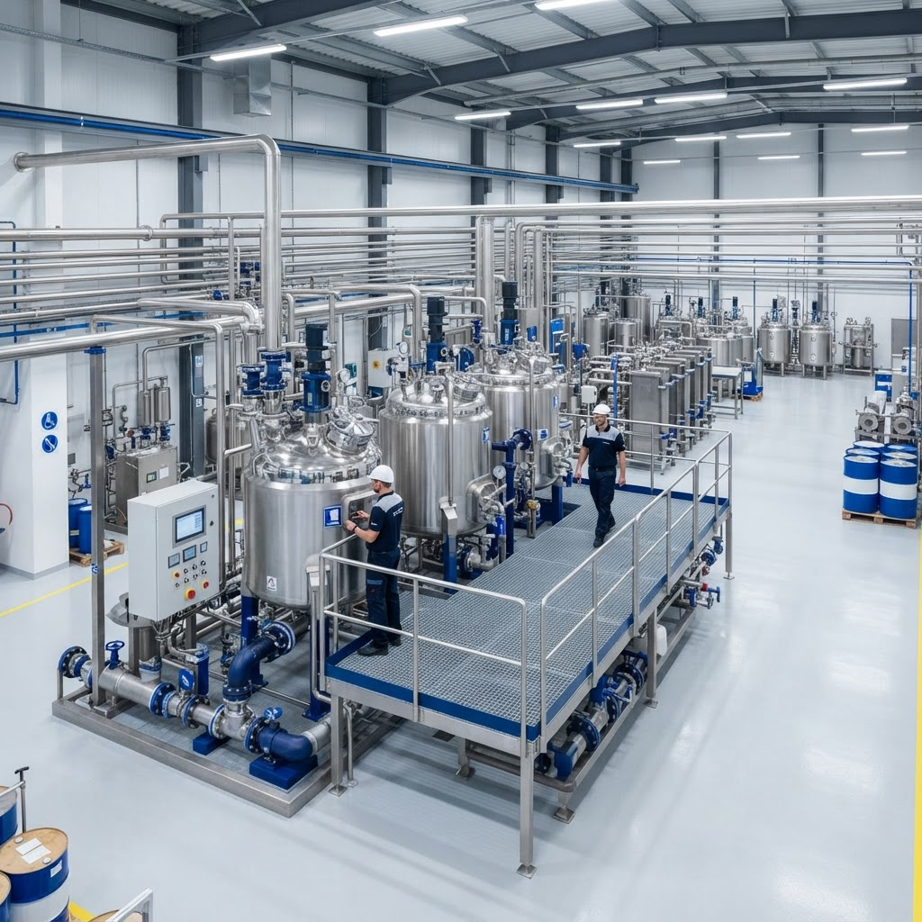 Interior of a modern cleaning chemical manufacturing facility